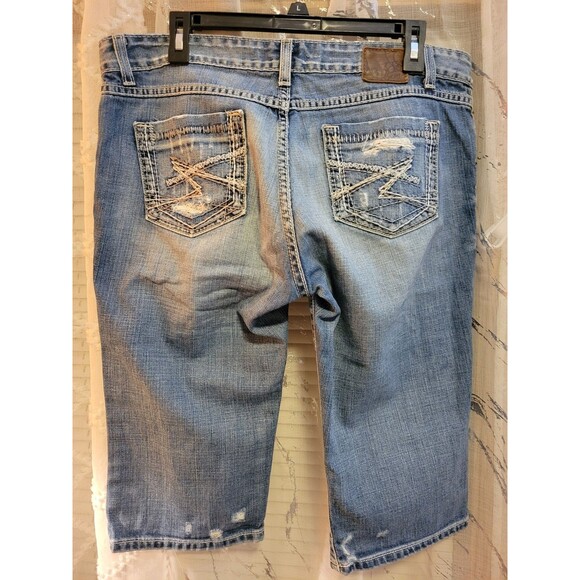 Buckle BKE Capris Jeans Women Sabrina Stretch Blue Distressed Y2K Grunge Biker - Picture 7 of 16